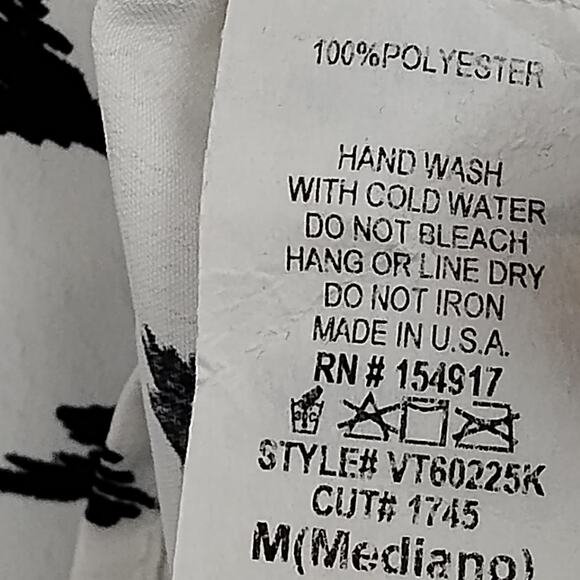 Vine & Love Blouse Size Medium White with Black Brushstroke Print Long Sleeve - Picture 8 of 8